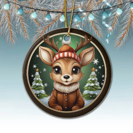 Schattige rendier, hert, gewei, doe, fawn xmas sne keramisch ornament