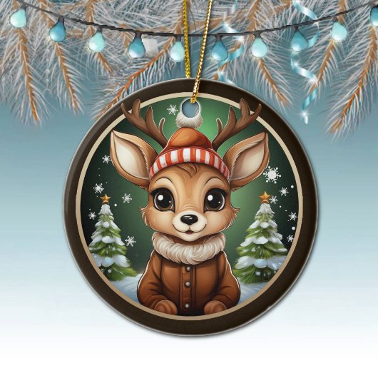 Schattige rendier, hert, gewei, doe, fawn xmas sne keramisch ornament