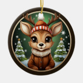 Schattige rendier, hert, gewei, doe, fawn xmas sne keramisch ornament (Voorkant)