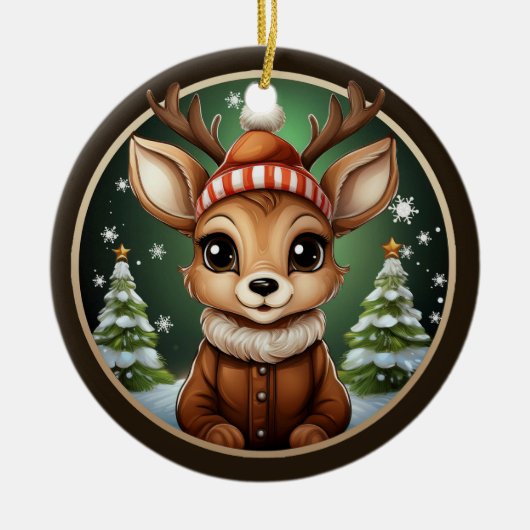 Schattige rendier, hert, gewei, doe, fawn xmas sne keramisch ornament (Voorkant)