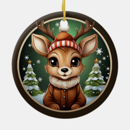 Schattige rendier, hert, gewei, doe, fawn xmas sne keramisch ornament (Achterkant)