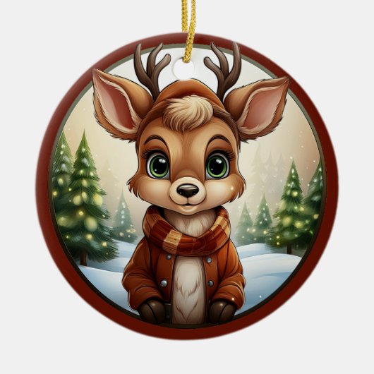 Schattige rendier, hertengewei, boslanddier 🦌🎄 keramisch ornament (Voorkant)