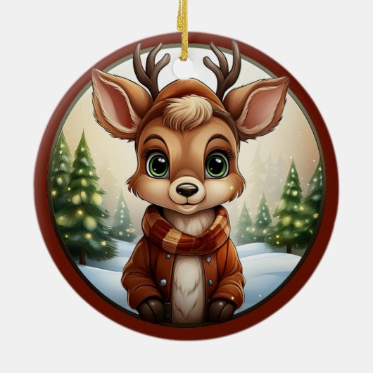 Schattige rendier, hertengewei, boslanddier 🦌🎄 keramisch ornament (Achterkant)