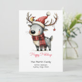 Schattige rendier in een Santa Hat Happy Feestdagenkaart (Staand voorkant)