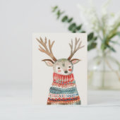 Schattige rendier in lelijke trui Waterverf kerst Briefkaart (Staand voorkant)
