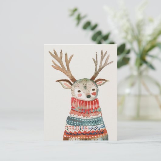Schattige rendier in lelijke trui Waterverf kerst Briefkaart (Staand voorkant)