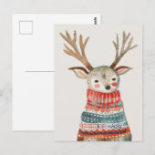 Schattige rendier in lelijke trui Waterverf kerst Briefkaart (Voorkant / Achterkant)