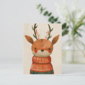 Schattige rendier in lelijke trui Waterverf kerst Briefkaart (Staand voorkant)