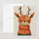 Schattige rendier in lelijke trui Waterverf kerst Briefkaart (Voorkant / Achterkant)