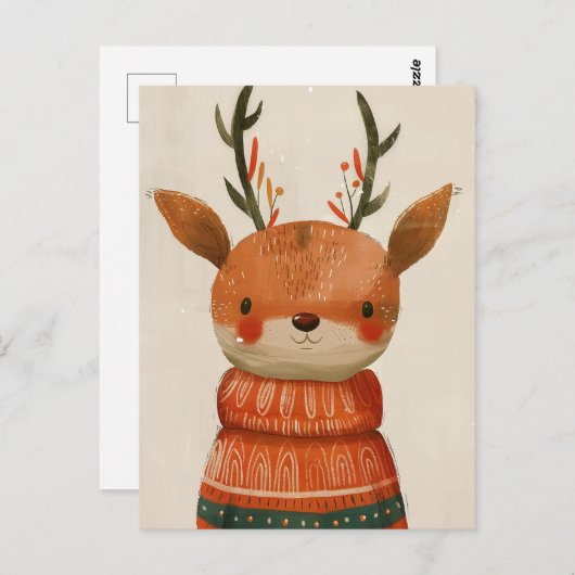 Schattige rendier in lelijke trui Waterverf kerst Briefkaart (Voorkant / Achterkant)