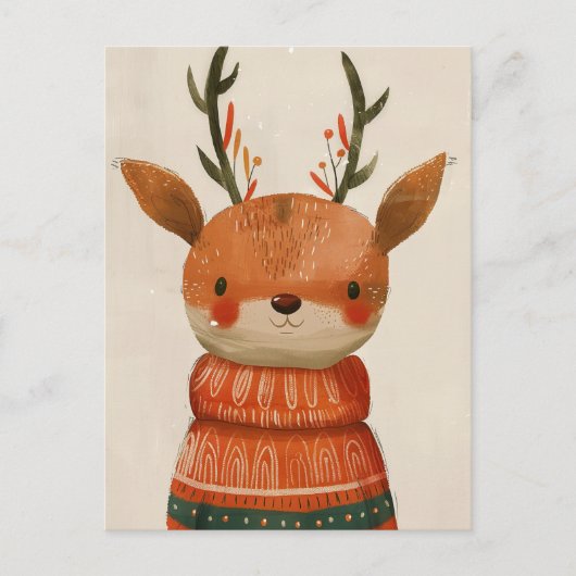 Schattige rendier in lelijke trui Waterverf kerst Briefkaart (Voorkant)