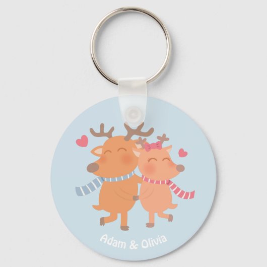 Schattige rendier in liefde winter Romance Sleutel Sleutelhanger (Voorkant)