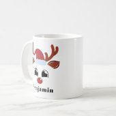 Schattige rendier jongen kerst gepersonaliseerde n koffiemok (Voorkant links)