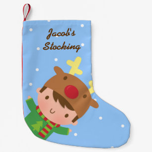 Schattige Rendier Jongen Kerstmis Voor Kinderen Kleine Kerstsok