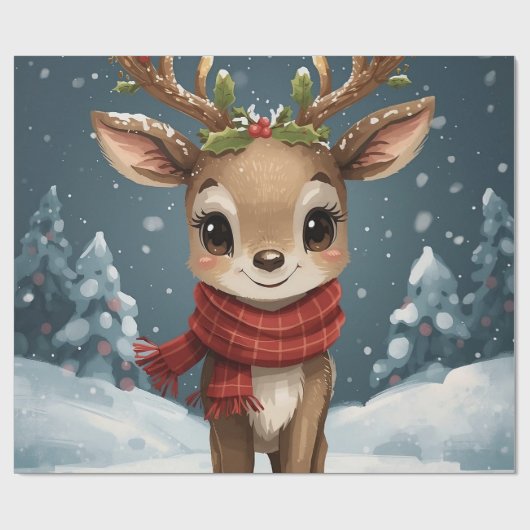 Schattige rendier kerst cadeaupapier (Vlak)