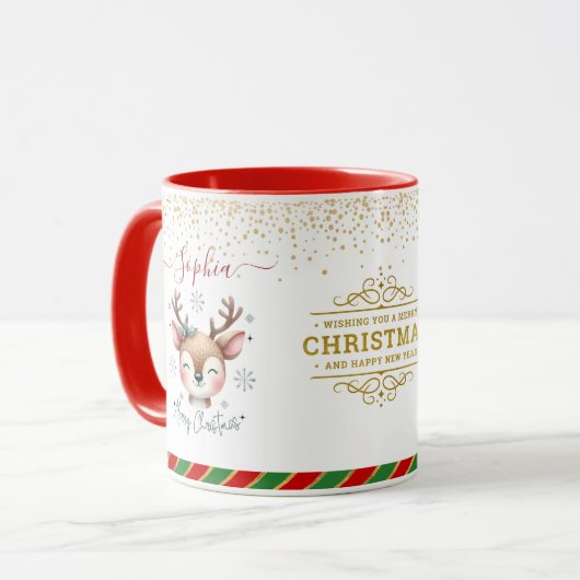 Schattige rendier kerst Kinder warme chocolademelk Mok (Voorkant links)