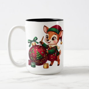 Schattige rendier kerst ornament schilder tweekleurige koffiemok