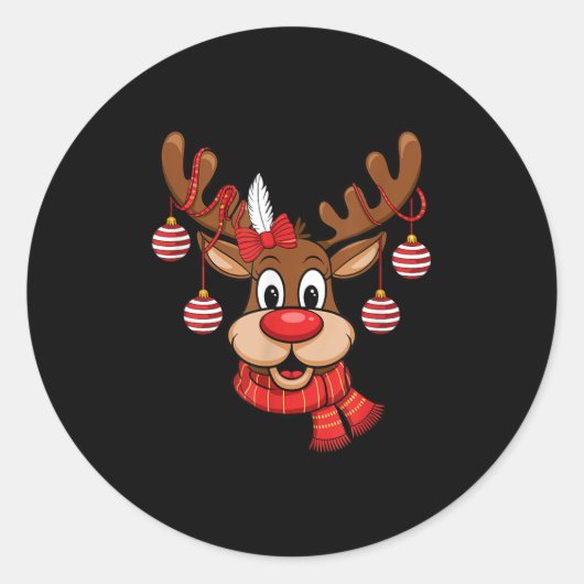 Schattige Rendier Kerst Rood Neus Rudolph Xmas Kin Ronde Sticker (Voorkant)