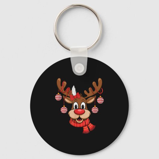 Schattige Rendier Kerst Rood Neus Rudolph Xmas Kin Sleutelhanger (Voorkant)