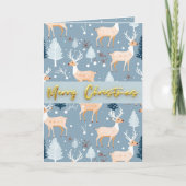 Schattige rendier kerst sneeuwvlok modern blauw feestdagen kaart (Voorkant)