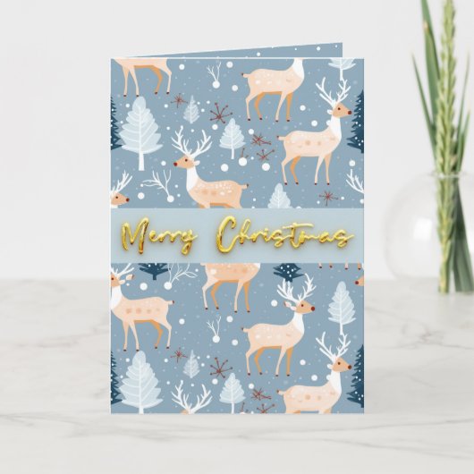Schattige rendier kerst sneeuwvlok modern blauw feestdagen kaart (Voorkant)