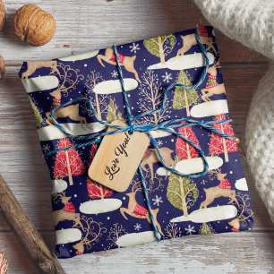 Schattige rendier Kerstbomen blauw Cadeaupapier