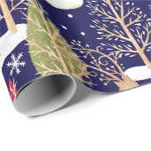 Schattige rendier Kerstbomen blauw Cadeaupapier (Rol Hoek)