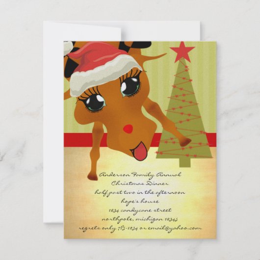 Schattige Rendier Kerstdiner uitnodiging (Voorkant)