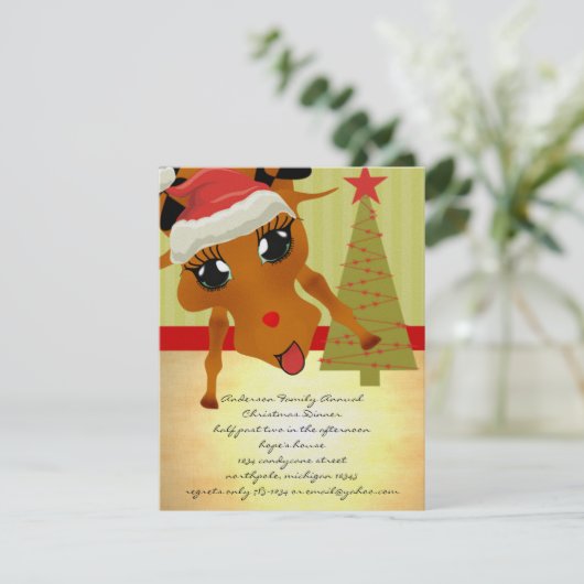 Schattige Rendier Kerstdiner uitnodiging (Staand voorkant)