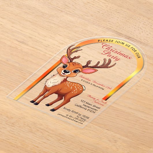 Schattige rendier kerstfeest acryl uitnodigingen (Laagn)
