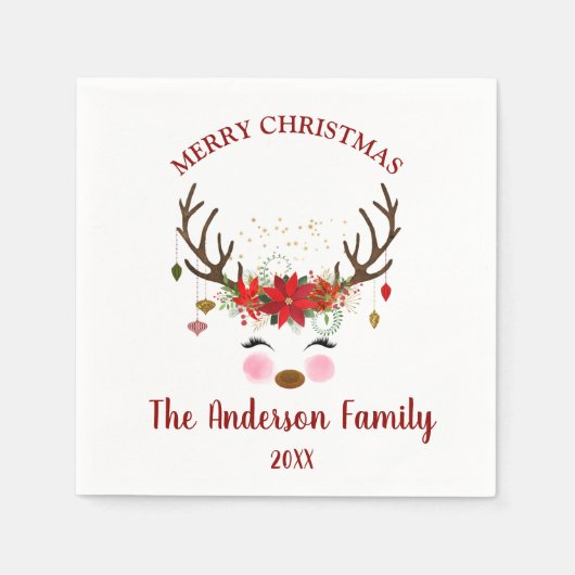 Schattige rendier kerstfeest servetten (Voorkant)