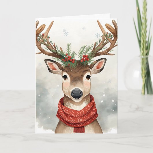 Schattige Rendier Kerstkaart Kaart (Voorkant)