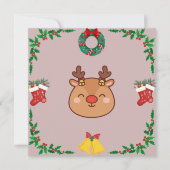 Schattige Rendier Kerstkaart – Roze & Feestelijk (Voorkant)