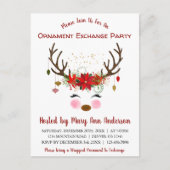 Schattige Rendier Kerstmis Ornament Exchange Party Briefkaart (Voorkant)