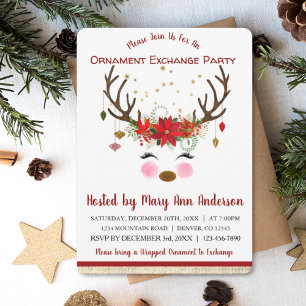 Schattige Rendier Kerstmis Ornament Exchange Party Kaart