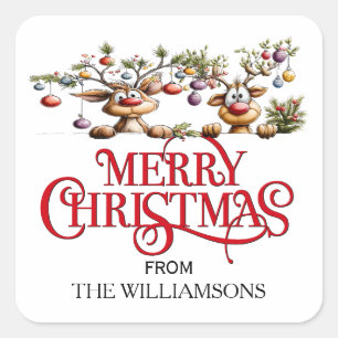Schattige rendier Kerstmis Vierkante Sticker