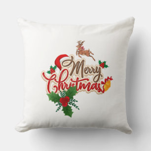 Schattige rendier & kerstmuts Vrolijk kerstfeest Kussen