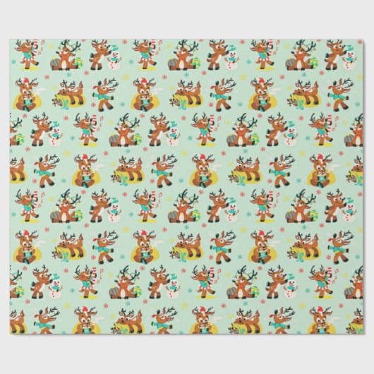 Schattige rendier kerstontwerp cadeaupapier (Vlak)