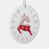 Schattige rendier kerstpatroon rood & wit keramisch ornament (Rechts)