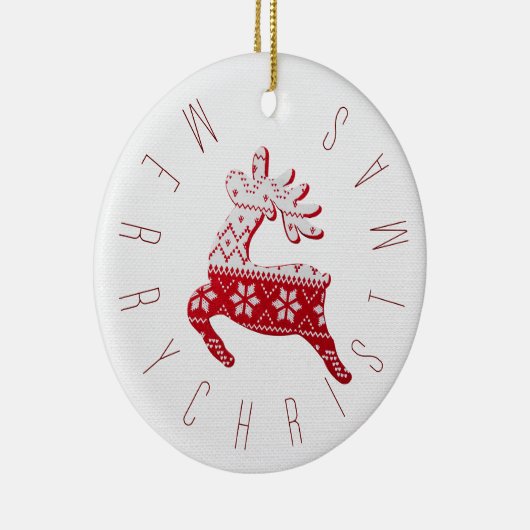 Schattige rendier kerstpatroon rood & wit keramisch ornament (Rechts)