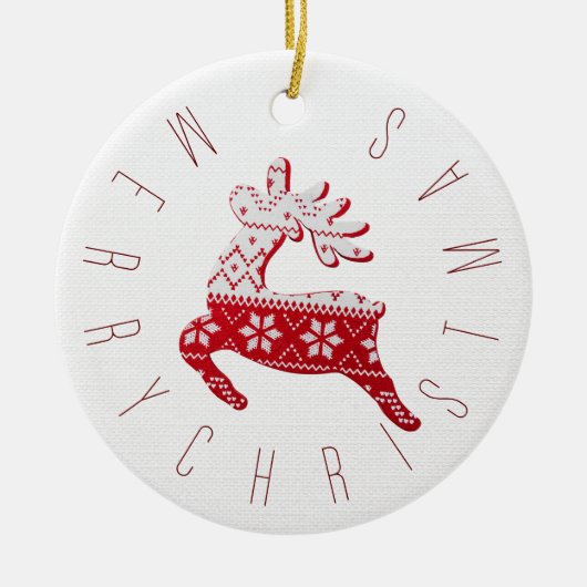 Schattige rendier kerstpatroon rood & wit keramisch ornament (Voorkant)