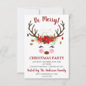 Schattige rendier kerstvakantie diner feest kaart (Voorkant)