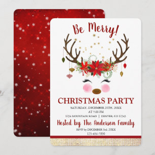 Schattige rendier kerstvakantie diner feest kaart