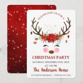 Schattige rendier kerstvakantie diner feest kaart (Voorkant / Achterkant)