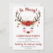 Schattige rendier kerstvakantie diner feest kaart (Voorkant)