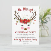 Schattige rendier kerstvakantie diner feest kaart (Staand voorkant)