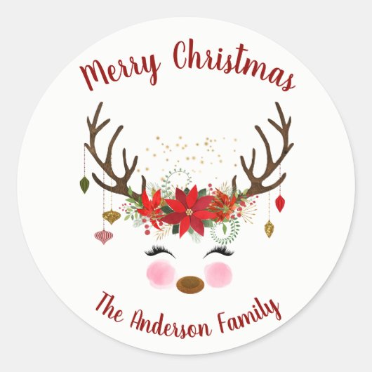 Schattige rendier kerstvakantie envelop zegel (Voorkant)