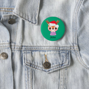 Schattige rendier kerstwinter dier ronde button 5,7 cm