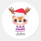 Schattige rendier kerstwinter dier ronde sticker (Voorkant)