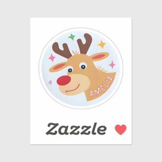 Schattige Rendier Kind Naam Kerstcadeau Sticker (Vel)